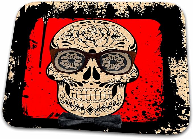 3dRose Bathroom Bath Rug Mat - Day of The Dead. Sunglasses. Bow tie. Unique Design. Sugar Skull - sugar skull toilet mat set