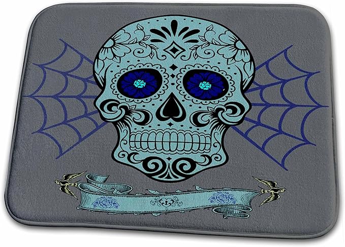 3dRose Bathroom Bath Rug Mat - Day of The Dead. Navy and Grey. Cool Design. Sugar Skull - sugar skull toilet mat set