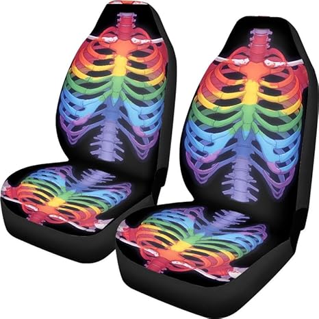 Rainbow Skull Print Breathable Car Seat Cover Funny Skeleton Pattern Fit Four Seasons Car Bucket Seats Protector Covers Universal Fit for Most Cars,SUV,Pickup,Van - sugar skull car pet seat cover