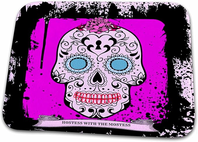 3dRose Bathroom Bath Rug Mat - Hostess with The Mostess. Day of The Dead. Hot Pink. Unique Design. Sugar Skull - sugar skull toilet mat set