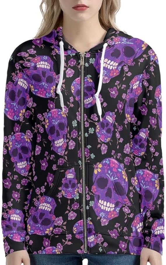 Irisjudy - sugar skull zip up hoodie mens