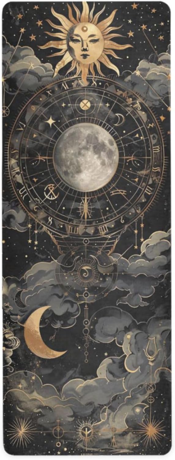Astrological Pattern Yoga Mat, 71 x 26 Inch Non-slip Yoga Mats Folding Travel Exercise Mat Indoor Outdoor Gym Pilates with Storage Bag for Women Men - sugar skull yoga mat