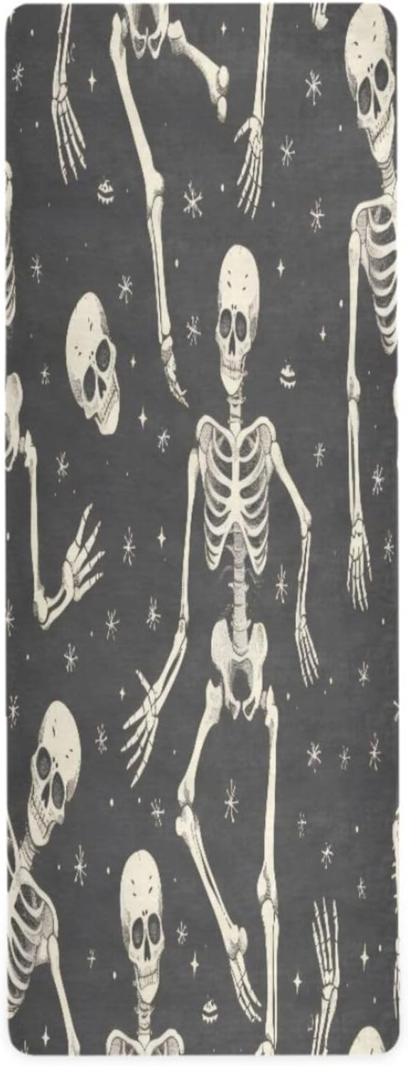 Halloween Skeleton Yoga Mat, 71 x 26 Inch Non-slip Yoga Mats Folding Travel Exercise Mat Indoor Outdoor Gym Pilates with Storage Bag for Women Men - sugar skull yoga mat