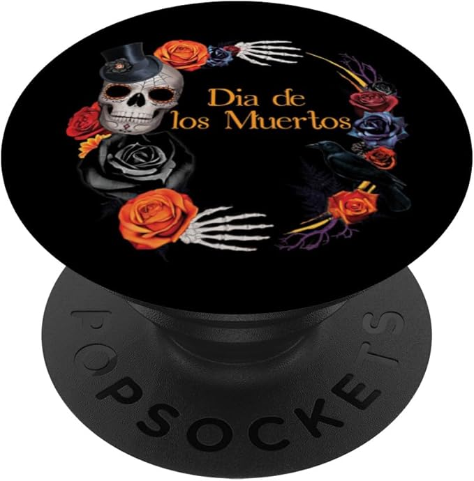Dia De Los Muertos Sugar Skull Rose Floral Wreath Design PopSockets Standard PopGrip - sugar skull wreath for front door
