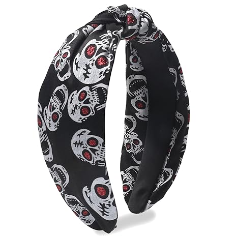 Halloween Headband for Women Girls, White Skull Hair Band Wide Top Knot Black Hair Accessories Non Slip Headband Funny Halloween Party Costume Cosplay Supplies Decoration - sugar skull flower crown