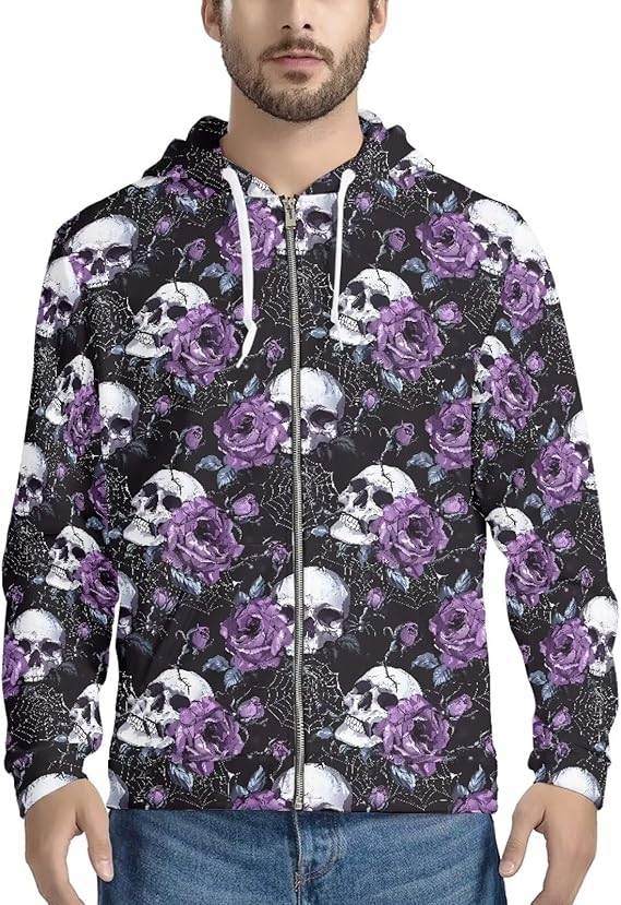 AmzPrint - sugar skull zip up hoodie mens