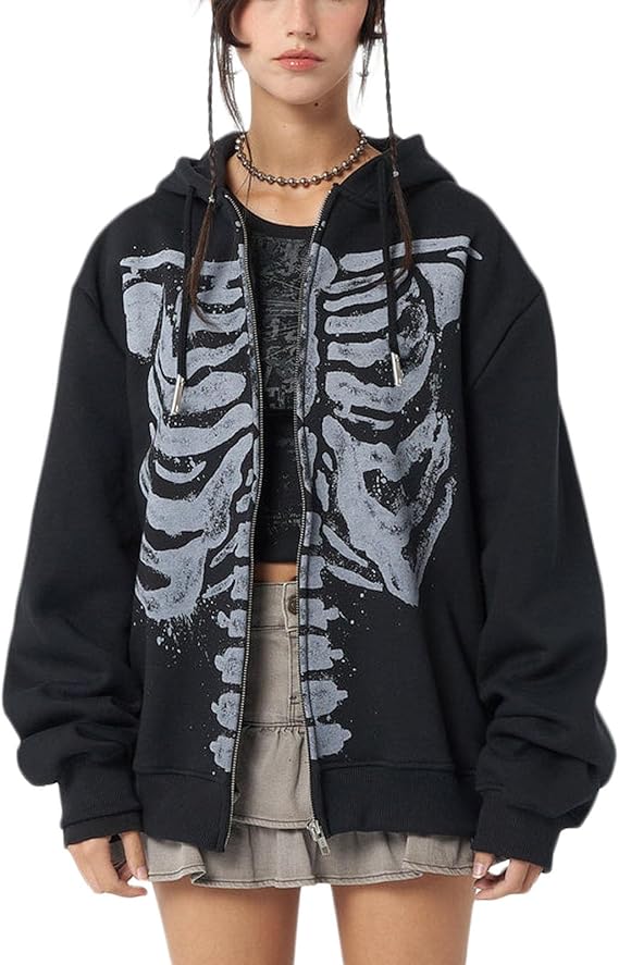 Covvoliy - sugar skull zip up hoodie mens