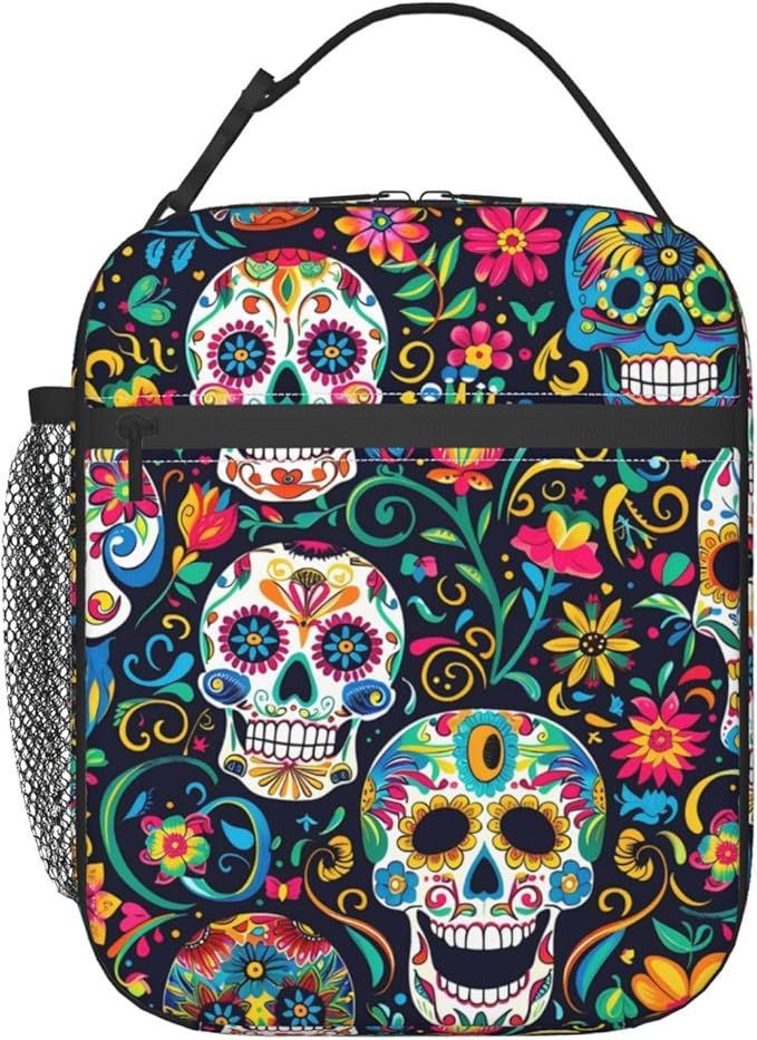 ainori Reusable Gothic Sugar Skull Lunch Box for Kids Girls Boys Women Adult, Insulated Day of the Dead Lunch Bag,Polyester Cooler Floral Handbags Case for School Picnic Work Travel Beach or Hiking - sugar skull handbags for sale