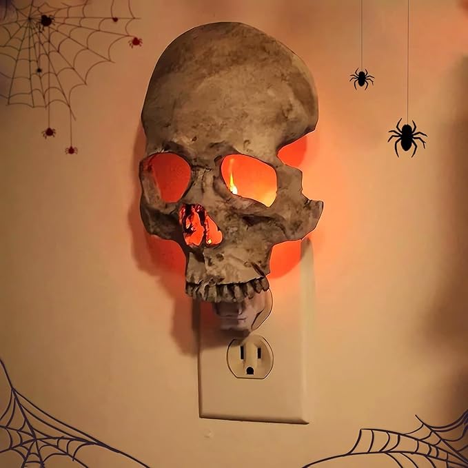 Human Skull Night Light,2025 New Skull Night Light,Horrible Light Decoration for Halloween Party and Home Decor. - sugar skull table lamp