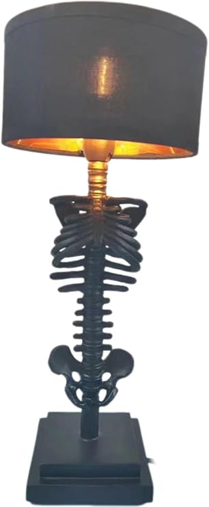 Thcbme Gothic Skull Lamp for Festival - 5W USB Art Deco Skeleton Table Light, Spooky Resin Novelty Decor with Funky Whimsical Design, Unique Gothic Decorate for Party/Home Office (Black) - sugar skull table lamp