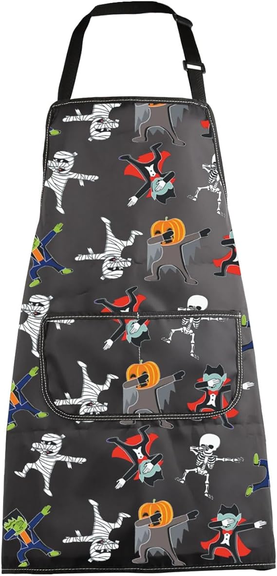 MBMSO Funny Skull Zombie Gift Halloween Monsters Apron Dancing Skeleton Apron Halloween Party Gift for Cook Chef Spooky Apron - sugar skull apron for women