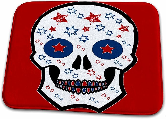 3dRose Bathroom Bath Rug Mat - Red, White, and Blue Sugar Skull Skulls - sugar skull toilet mat set