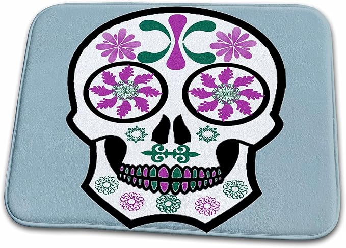 3dRose Bathroom Bath Rug Mat - Sugar Skulls in Purple, Green and Blue Skulls - sugar skull toilet mat set