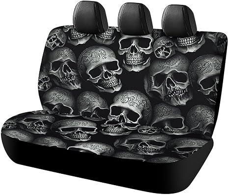 Black Skull Car Back Seat Covers Soft Waterproof Cars Rear Bench Cushion Covers Dust and Scratch Proof Auto Backrest Protector Cover Universal Fit Most Trucks SUV Van - sugar skull car pet seat cover