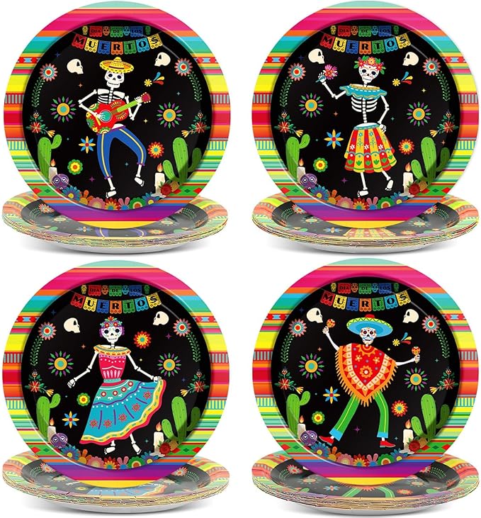 Qyeahkj 48PCS Day of the Dead Skull Party Plate 7 Inch Sugar Skull Paper Dinner Plates Dia De Los Muertos Party Decorations Mexican Fiesta Tableware for Carnival Holiday Mexican Theme Party Supplies - sugar skull plates set