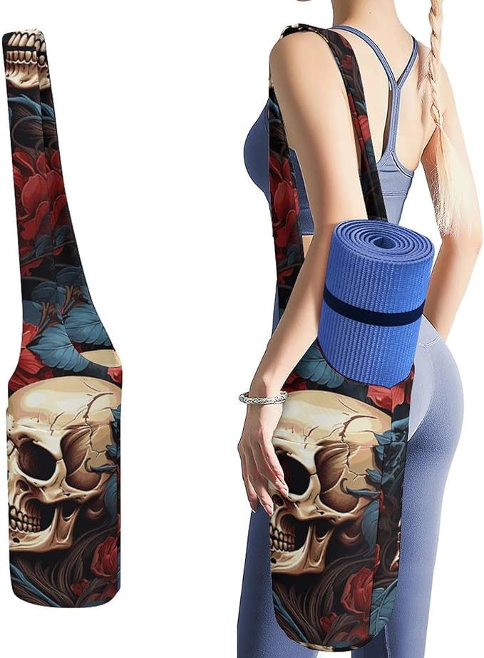 Skull Image Poster Yoga Mat Bag Long Tote Yoga Bag with Large Side Pocket Yoga Mat Carrier Fit Most Size Mats - sugar skull yoga mat