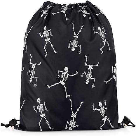 Sugar Skull String Backpack,Gothic Skeleton Drawstring Bags,Black and White Bone Draw String Back Bag,Halloween Spooky Drawstring Backpack 13x15.7 - best sugar skull backpack