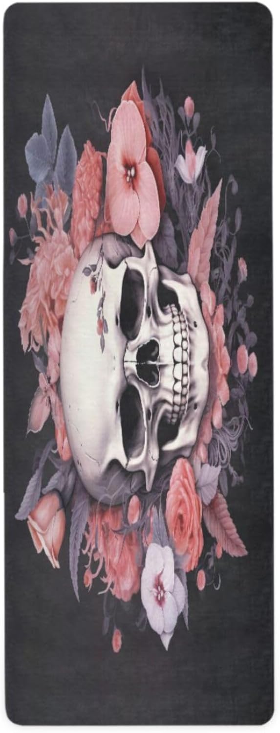 Rose Floral Sugar Skull Yoga Mat Non Slip Thick Pilates Fitness Mats Portable Exercise Mats for Home Workout Gym 71 * 26 inches - sugar skull yoga mat