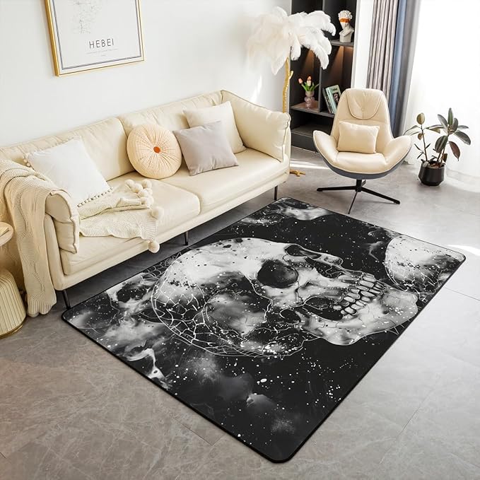 Feelyou Sugar Skull Decorative Carpet Halloween Skeleton Skull Area Rug 3x5 for Teens Boys Girls Halloween Decor Cute Skull Living Room Rugs Accent Rug - sugar skull area rug