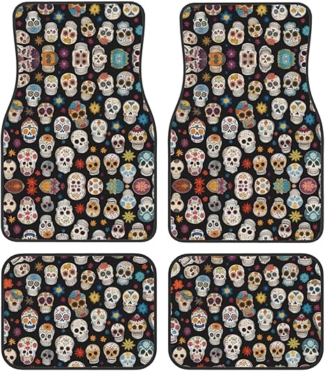 Sugar Skulls Prints car mats Set of 4 - All Cars - Easy to Clean, Anti-Slip - Enhance Interior, Protect Cars - sugar skull car floor mats