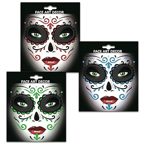 Day of the Dead Face Gems Jewels Stickers Halloween Self Adhesive Face Glitter Stickers Sugar Skull Costume Makeup Festival Stick on Rhinestone Stickers Temporary Tattoos Jewelry for Women/Men/Adults - sugar skull temporary tattoo