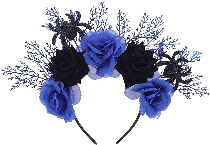 Woeoe Halloween Flower Halo Crown Spider Headband Gothic Headpiece Day of the Dead Floral Crown Handmade Cosplay Dress up Costume Hair Accessories - sugar skull flower crown