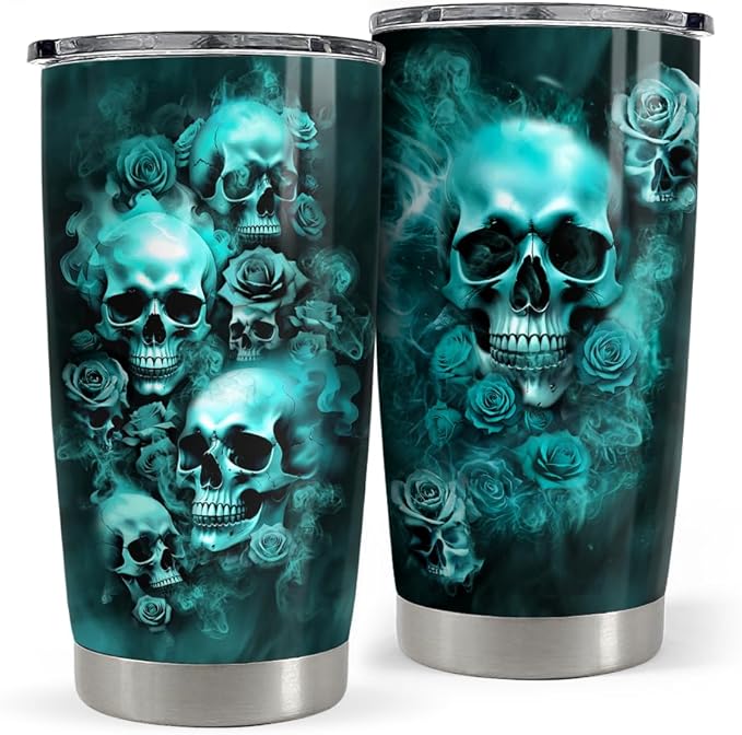 Skull Tumbler 20oz Stainless Steel Insulated Travel Mug Cup for Men Women Goth Gothic Gifts for Birthday Christmas Halloween - sugar skull tumbler with straw