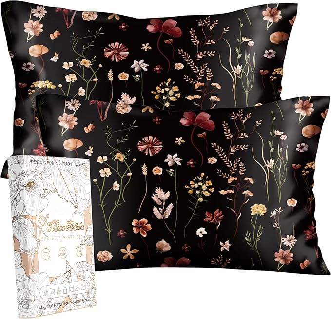 2 Pack Mulberry Silk Pillowcase for Hair and Skin - Standard Size 20 x 26 Inches with Hidden Zipper BK Grow Flower 19 Momme Soft Sleeping Silk Pillow Case for Women, Moms - sugar skull throw pillow