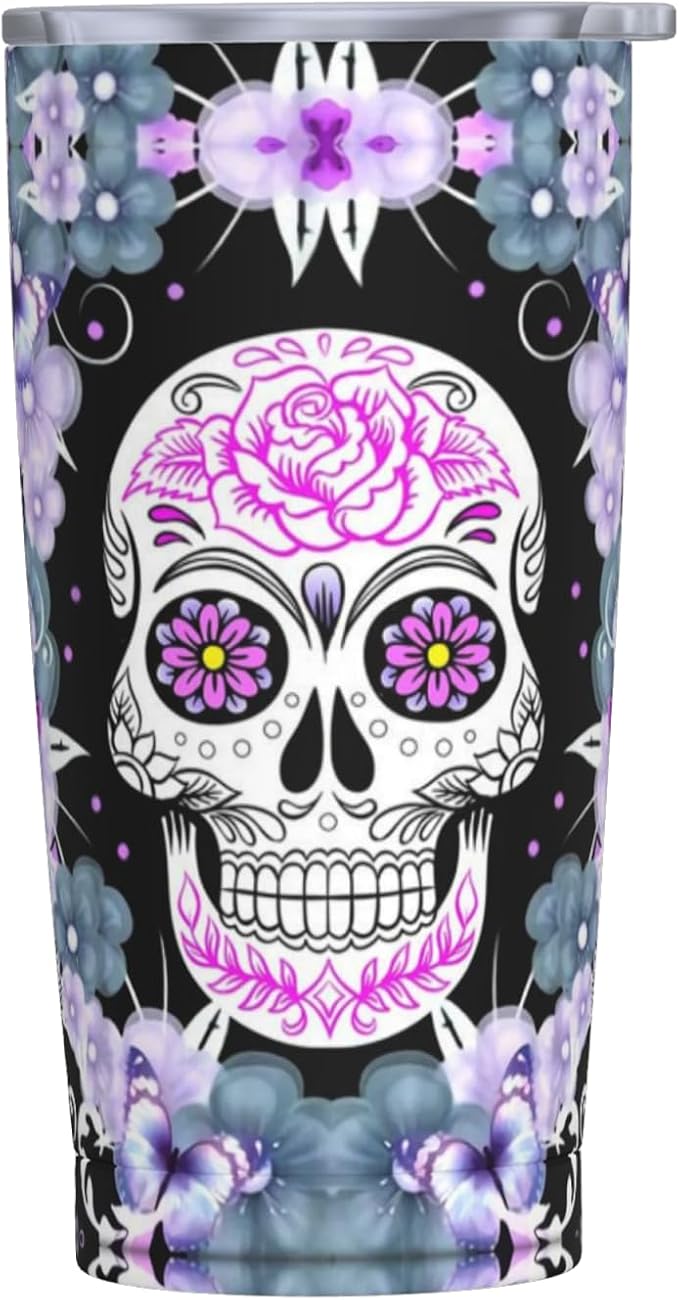 Flower Sugar Skull 20 OZ Stainless Steel Vacuum Insulated Tumblers Lids Mug, Inspirational Gifts for Sister Best Friends Coworkers, Mothers Day Christmas, Gifts for Mom From Daughter - sugar skull tumbler with straw