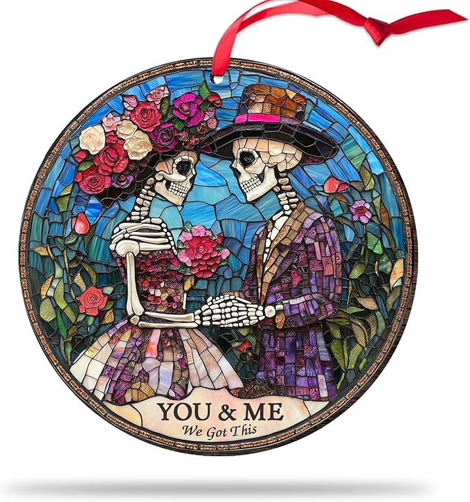 Couple Sugar Skull Ornament 2025 Christmas Tree Car Accessories, Mexican Dia De Los Muertos Decorations, Gifts for Him Her Day of The Dead Skeleton Engagement Wedding Anniversary Halloween - sugar skull christmas ornament