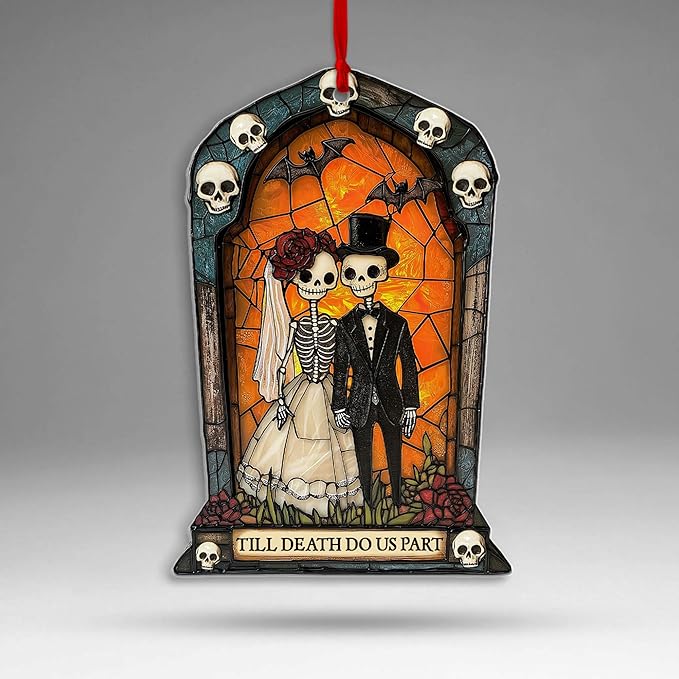 Sugar Skull Couple Ornaments 2025, Day of The Dead Skull Decor, Married Keepsake for Couple Skeleton Car Accessories for Wedding Anniversary Engagement, Mexican Dia De Los Muertos Decorations - sugar skull christmas ornament