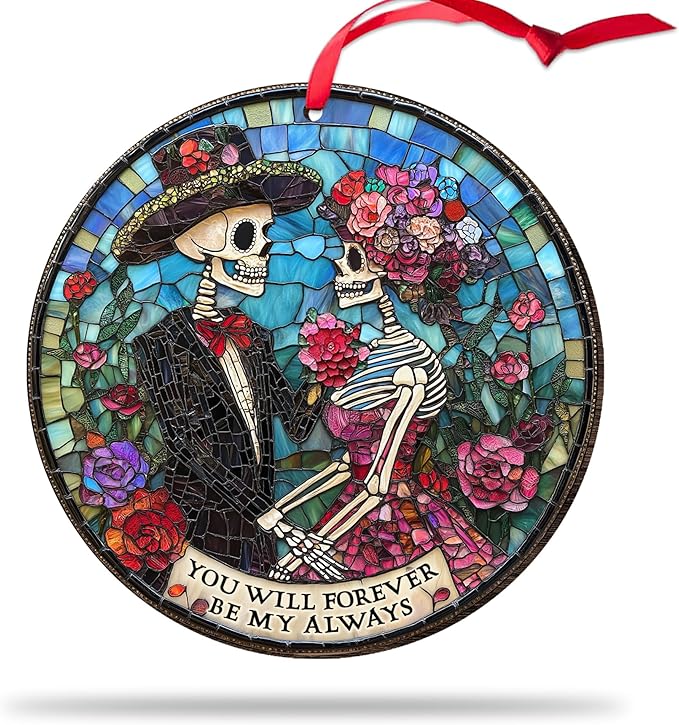 Sugar Skull Couple Ornament 2025 Christmas Tree Car Accessories, Mexican Dia De Los Muertos Decorations, Gifts for Him Her Day of The Dead Skeleton Engagement Wedding Anniversary Halloween - sugar skull christmas ornament