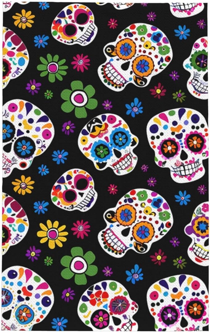 Kitchen Towels Colorful Mexican Sugar Skull Quick Dry Dish Towels 16x26 in Absorbent Hand Towels Dish Cloths for Home Kitchen Drying - sugar skull beach towel