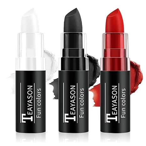 Black Red White Face Paint Halloween Makeup Kit, Matte Lipstick Set Football Baseball Eye Black Stick, Body Paint Face Makeup for Halloween Zombie Clown Vampire Skeleton Joker Cosplay - sugar skull makeup kit