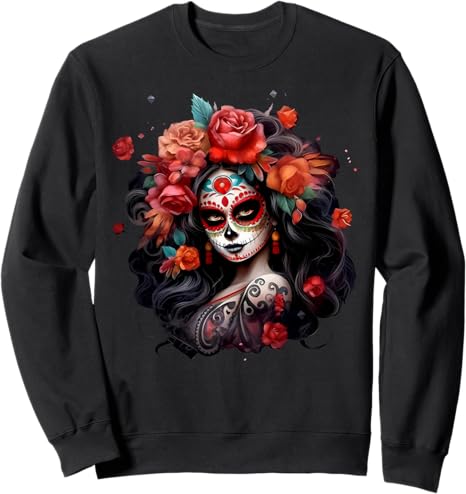 Women Day Of The Dead De Los Muertos La Catrina - sugar skull sweatshirt womens