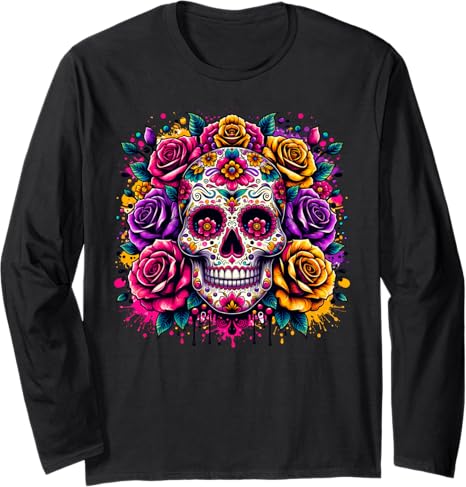 Vintage Dia De Los Muertos Day Floral Sugar Skull - sugar skull t-shirt womens