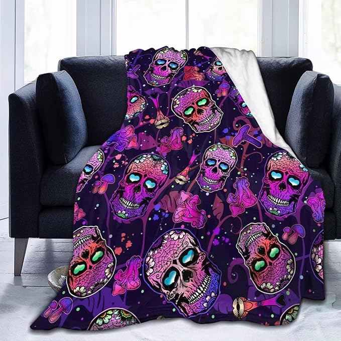 Skull Blanket Gifts for Women Neon Skulls Throws Skeleton 40 x 50 Inches Cozy Flannel All Season Blanket Home Decor - sugar skull throw blanket