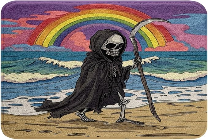 jejeloiu Kids Sugar Skull Bathroom Rugs 20"x32" Boys Girls Rainbow Bath Rugs for Shower Tub Halloween Theme Bath Mats for Bathroom Summer Beach Ocean Wave Bathroom Accossories - sugar skull toilet mat set