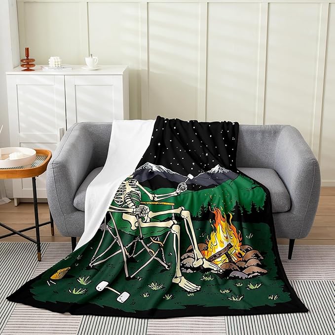 jejeloiu Kids Happy Camping Flannel Fleece Throw Blanket 40"x50" Boys Girls Sugar Skull Campfire Plush Blanket Halloween Theme Fuzzy Blanket Outer Space Galaxy All Season Bed Blanket - sugar skull throw blanket