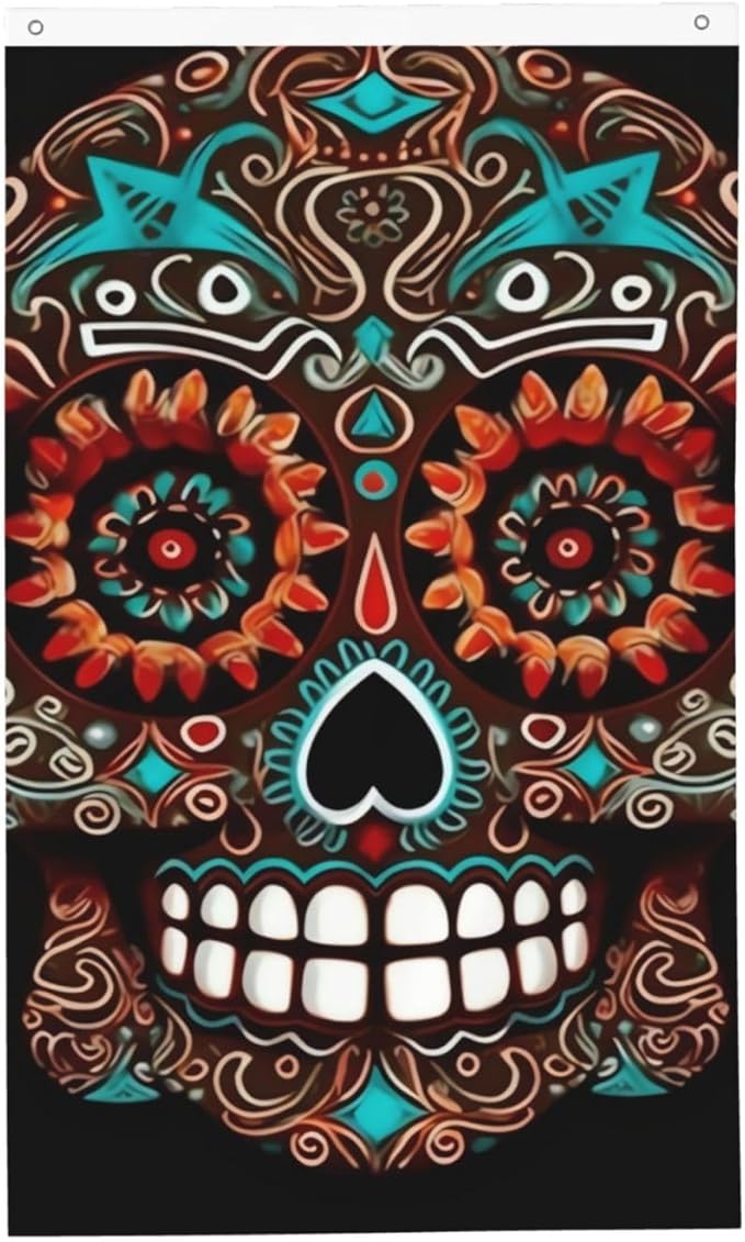 Sugar Skulls Day of the Dead Flag 3x5 Ft Outdoor Flags Vertical Double Sided Garden Flag Funny Outside Yard Flag Party Banner for Wall Art Hanging Poster Indoor Outdoor Decoration - sugar skull poster print