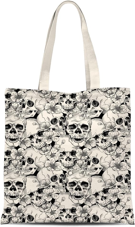 Goth Skull Canvas Tote Bag with Zipper Inner Pocket,Halloween Reusable Shopping Beach Travel Grocery Bag for Women - sugar skull handbags for sale