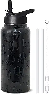32 oz Halloween Tumbler 3d-Printed Skull Tumblers Insulated Water Bottle with Straws and Flip Lid Stainless Steel Goth Cup Spooky Gifts for Men Women - sugar skull tumbler with straw