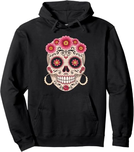 Sugar Skull Floral Art - sugar skull hoodie mens