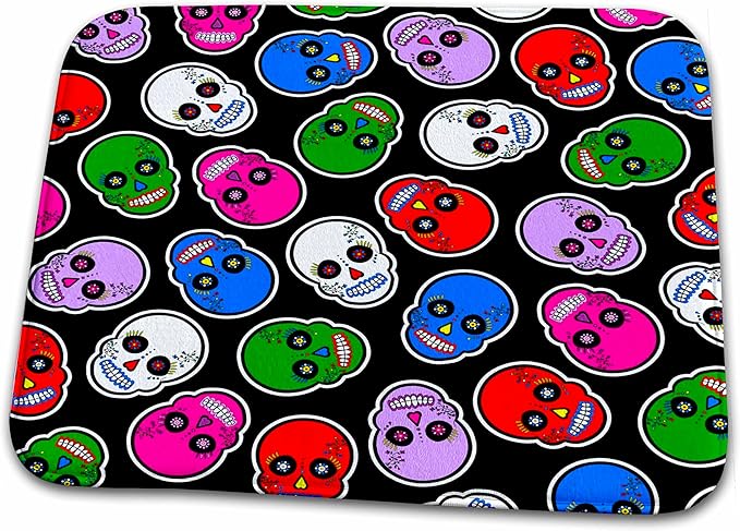 3dRose Bathroom Bath Rug Mat - Sugar Skull Print Christmas Colors Designs Day of The Dead - sugar skull toilet mat set