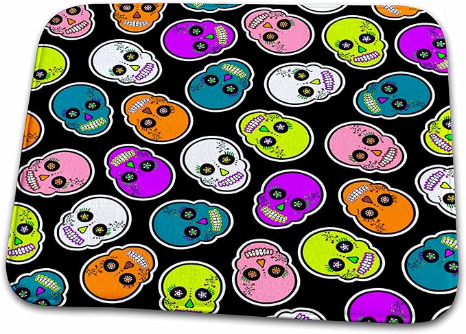 3dRose Bathroom Bath Rug Mat - Sugar Skull Print Halloween Colors Designs Day of The Dead - sugar skull toilet mat set