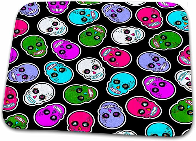3dRose Bathroom Bath Rug Mat - Sugar Skull Print Fresh Colors Designs Christmas - sugar skull toilet mat set