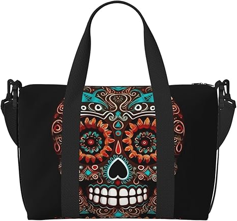 Travel Duffel Bags Personal Item Bag Carry On Luggage Bag Training Handbag Lightweight Waterproof Sports Gym Bag Sugar Skulls Day of The Dead Weekender Bag for Women Men, Black, One Size, Travel - sugar skull handbags for sale