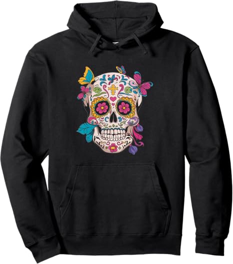 Mexican Culture Sugar Skull Floral Art - sugar skull hoodie mens