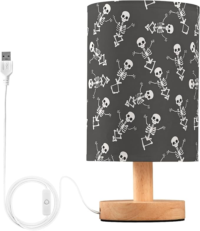 ALAZA Halloween Funny Sugar Skull Retro Decor Bedside Table Lamp with USB Port for Bedroom Nightstand Office Desk LED Bulb Included - sugar skull table lamp