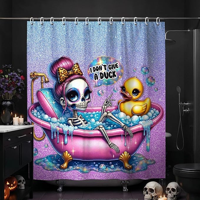 Gothic Skull and Duck Shower Curtain,Horror Glitter Skeleton Shower Curtains for Bathroom Decor,Funny Waterproof Polyester Bath Decor Accessories,72x72 Inch - sugar skull shower curtain set